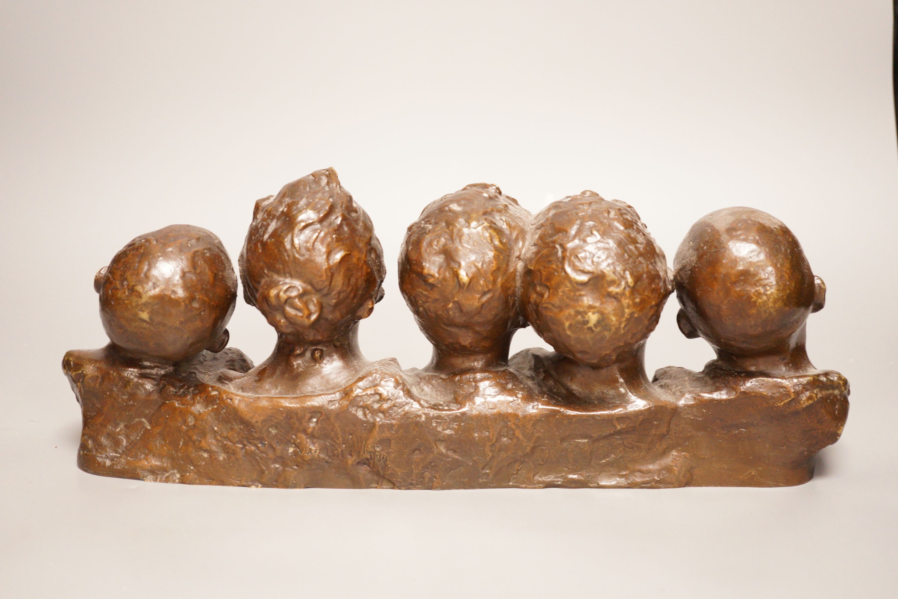Vincenzo Aurisicchio, (Napoli 1855-1926) a bronze bust group of five smiling children, signed to reverse 40cm wide